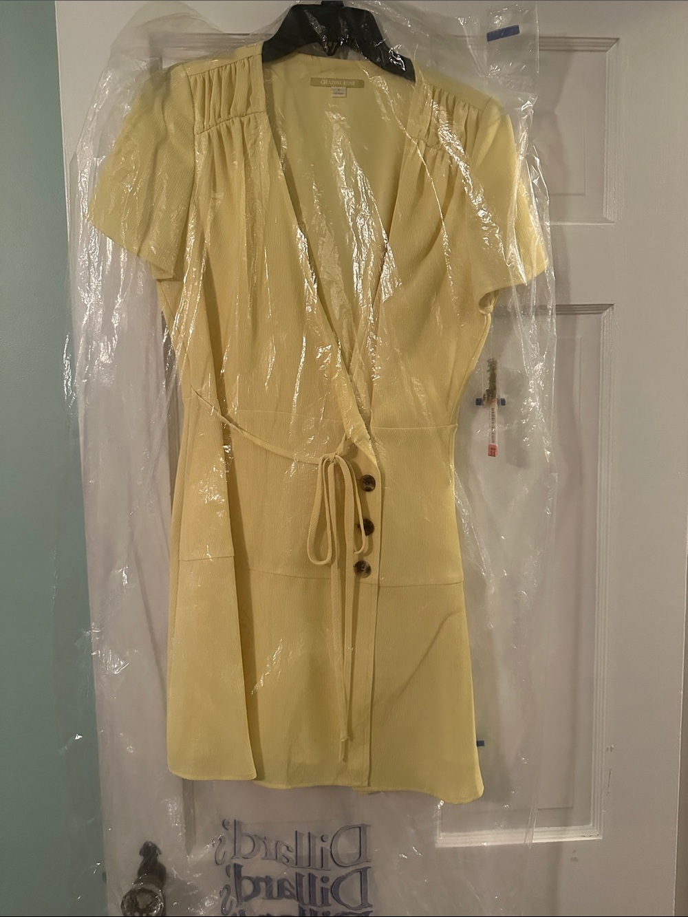 Gianni Bini Pale Yellow Button-Front Tie-Waist Dress